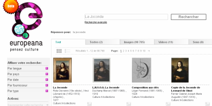 Europeana : Bibliothèque virtuelle du patrimoine culturel européen en ligne