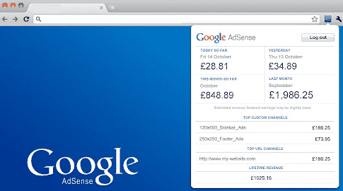 Un Pluggin Google Chrome pour visualiser vos revenus Adsense