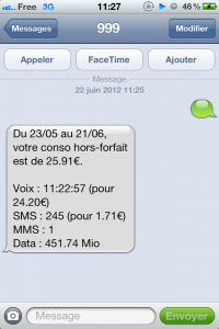 Free Mobile, le suivi conso par SMS au 999