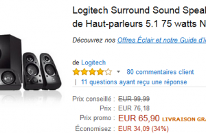 -34% sur les enceintes Logitech Surround Sound Speakers Z506
