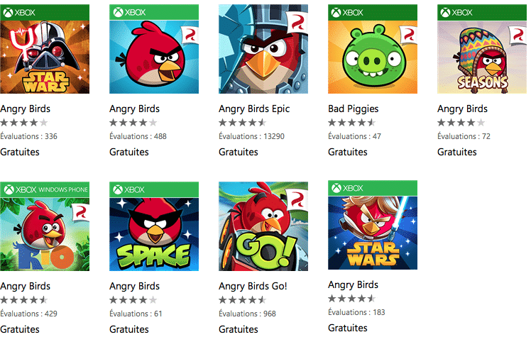 Tous les jeux Angry Bird gratuity sur Windows Phone 