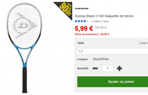 -90% sur la raquette de Tennis Dunlop Blaze vendue à 5,99 €