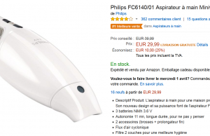 25% de réduction sur la meilleure vente Amazon d’aspirateur à main (maison, voiture…) : le Philips Minivac