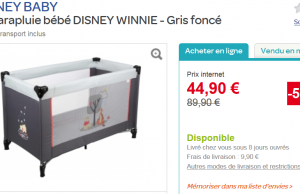 -50% sur un lit parapluie Disney vendu 44,90 € chez Carrefour