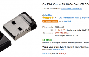 Mini clé USB SanDisk 16 go à 7,31 €