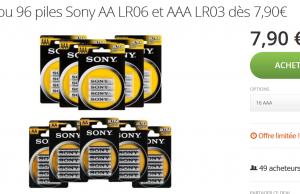 96 piles Sony AA ou AAA à seulement 27,90 € (lot de 48 à 17,90 €) (Lot de 16 à 7,90 €)