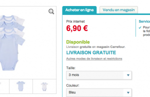 Carrefour : 4 bodies bébé 100% coton à 6,90 €