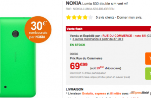 Nokia Lumia 530 à 39,99 € grâce à une offre de remboursement