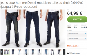 Jean Diesel à 64,99 € (-60%)