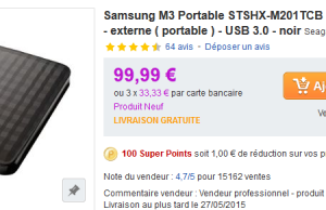 Disque dur Samsung M3 2 To à 85 €