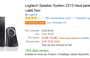 -50% sur les enceintes Logitech Z313 vendues à seulement 19,90 € (livraison gratuite)