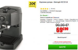 Cdiscount : Machine à café Delonghi à 69,99 € au lieu de 99,99 €
