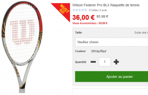Raquette de tennis Wilson Federer Pro BLX à 36 € (-63%)