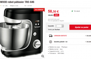 Auchan : Robot pâtissier Techwood Tro-646 à 58,50 € au lieu de 129,99 € (-54%)