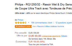 Rasoir électrique Philips Wet & Dry Senso Touch 3D à 99 € au lieu de 199,99 €