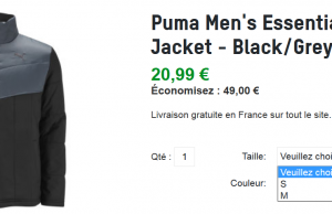Veste Puma (S ou M uniquement) à 20,99 € au lieu de 69,99 € (livraison gratuite)