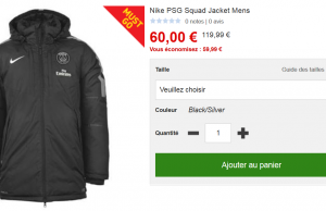 Manteau Nike du PSG à 60 € au lieu de 120 € (-50%)