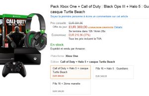 Pack Xbox One + Call of Duty 3 + Halo 5 + Casque Turtle Beach à 369 € au lieu de 584.96 € sur Amazon