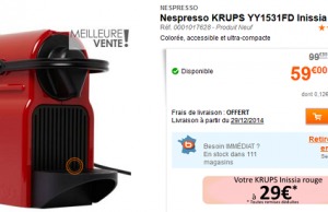 Boulanger : Nespresso KRUPS Inissia à 29 € (Offre de remboursement de 30 €)