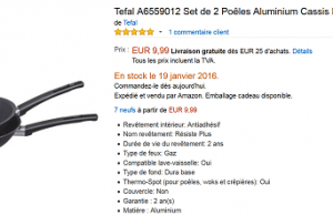 2 poêles Tefal (20/26 cm) au prix incroyable de 9,99 € sur Amazon
