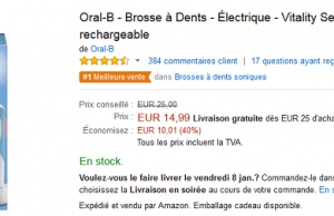 Brosse à dents électrique Oral-B à 14,99 € sur Amazon (-40%)