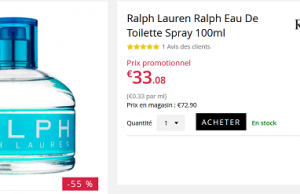 Parfum Le Male de Jean Paul Gaultier (75ml) à 37 € et Ralph Lauren pour femme (100 ml) à 33 € au lieu de 72 €