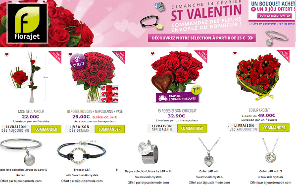Florajet : 10% de remise sur les bouquets de Saint-Valentin + un bijou offert