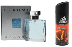 Parfum Azzaro Chrome (50ml) à 16,20 €, déodorant Adidas à 1,50 € et gel douche + parfum Adidas à 4,50 €