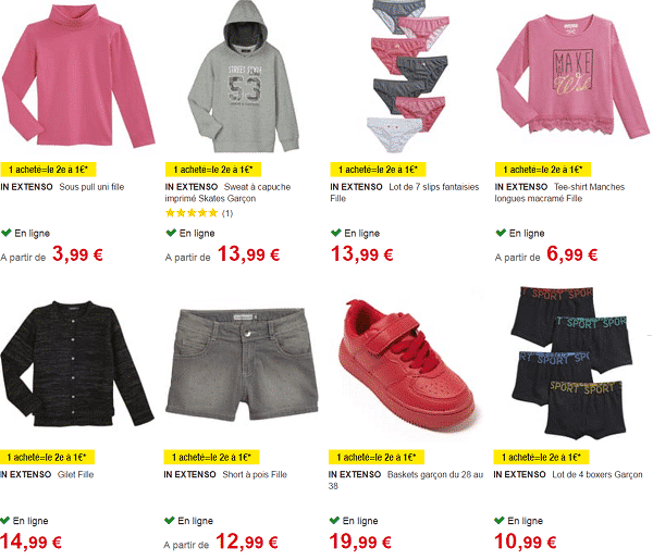 Auchan : 1 vêtement enfant acheté le 2ème à 1 €