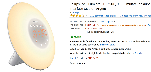 Philips Eveil Lumiere en promotion sur Amazon