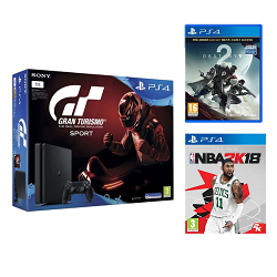 PS4 Slim 1To + Gran Turismo Sport + Destiny 2 + NBA 2K18 à 359,99 € chez Auchan