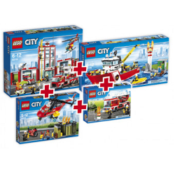 Pack Lego 4 boites : caserne + bateau + camion + unité de secours pompier à 111,99 € au lieu de 234 €