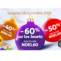 Auchan remise immédiate sur les jouets de Noël : 40% dès 50€, 50% dès 75€ et 60% dès 100€