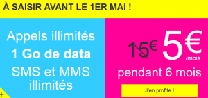 Forfait mobile (appels, SMS et MMS illimités, 1Go de data) à 5 euros avec Joe Mobile