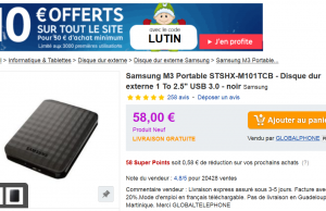 Un disque dur Samsung d’1To au prix imbattable de 48 € au lieu de 89,90 €