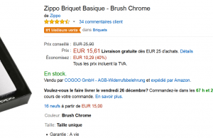 Véritable briquet Zippo à moins de 16 euros !