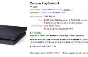 Une PS4 vendue au prix imbattable de 367 € par Amazon