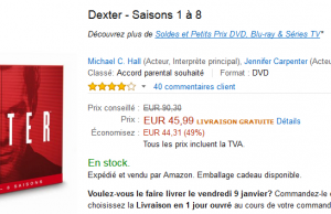 L’intégrale de la série Dexter à 45,99 € (livraison gratuite)