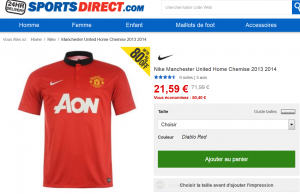 Le maillot Nike de Manchester United à 21,59 €
