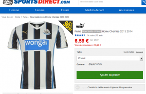 Le maillot Newcastle United à 6,59 €