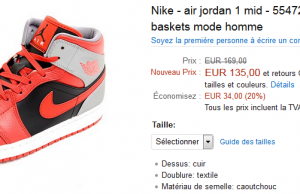 -20% sur une paire d&rsquo;Air Jordan noire et rouge