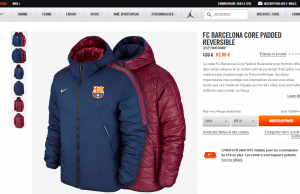 30% de réduction sur un manteau Nike FC Barcelone réversible