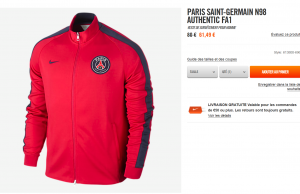 Veste Nike N98 (PSG, France, Brésil, Portugal, Turquie, Lille, Man U, Man City, Pays Bas…) à 55,59 € au lieu de 80 €