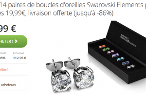 -85% sur le coffret 7 boucles d’oreilles Swarovski  vendu 19,99 € au lieu de 132 €