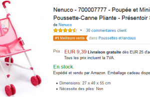Jouet poussette pour poupée à 9,39 € (livraison gratuite)