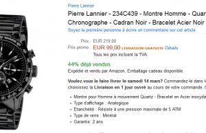 -55% sur une montre Pierre Lannier à 99 € au lieu de 219 €
