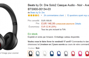 Casque audio Beats by Dr. Dre Solo 2 à 146,99 € sur Amazon