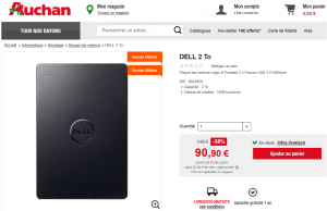 Disque dur externe Dell 2 To (2000 go)  à 90,90 € (-38%)