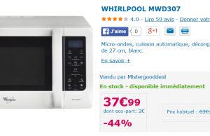 Micro ondes Whirlpool à 37,99 € sur MisterGoodDeal