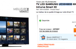 250 € de réduction sur le téléviseur Samsung 140cm LED 3D incurvée à 640 € au lieu 890 €